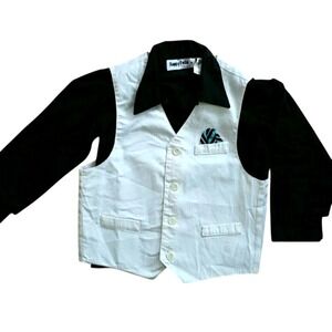Happy Fella Boys Formal Black Buttondown Shirt with White Ribbed Vest Size 5‎